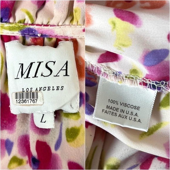 MISA LOS ANGELES Floral Sleeveless Tie Strap Smocked Ruffle Tier Mini Dress‎ L - Picture 8 of 10